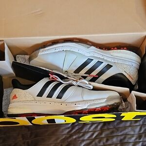 Adidas Men's White and Black Athletic Shoes with Red Accents